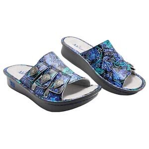 Alegria Leather Adjustable Slide Julee Sandals in Blue, Size 40/9.5-10​​​​